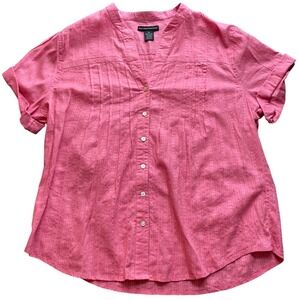 Preswick & Moore Pink Cotton Pintuck Roll Tab Sleeve Blouse XL Short Sleeve Top